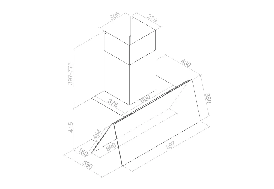 Hota de perete Pando P-725 90 cm V.850 mc/h - imagine 3