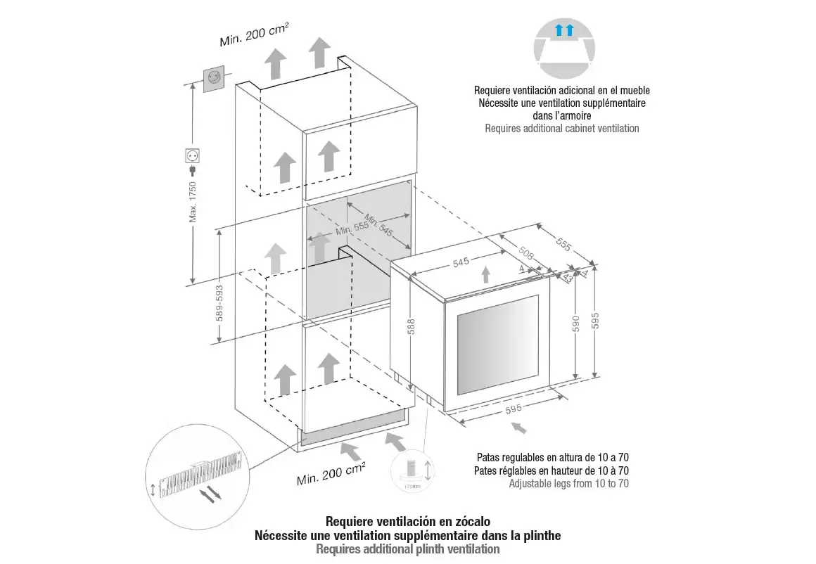 Vitrina de vin incorporabila si panelabila Pando PVMAP 60-23 PA, latime 60 cm, 23 sticle, 2 zone de racire, deschidere PUSH-TO-OPEN - imagine 5
