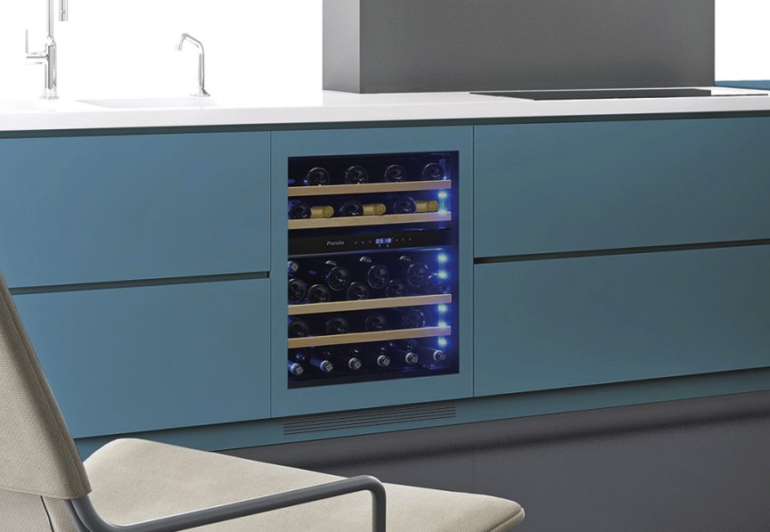 Vitrina de vin incorporabila si panelabila Pando PVMBP HD 60-45 PA, latime 60 cm, 45 sticle, 2 zone de racire, deschidere PUSH-TO-OPEN - imagine 2