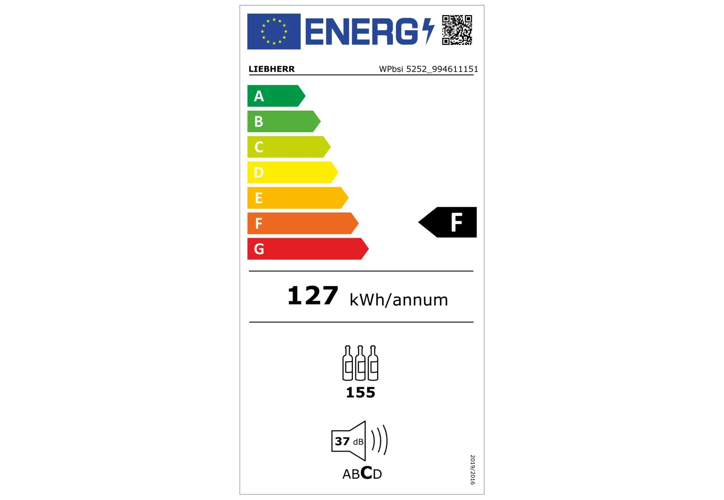Vitrina pentru vinuri Liebherr WPbsi 5252 Vinidor, 368 l, 155 sticle, Clasa F, 185.4 cm, BlackSteel - imagine 7